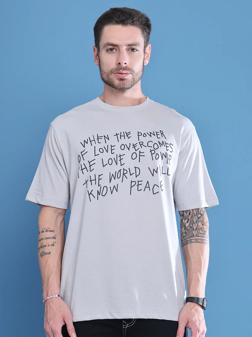 Grey Quote Printed Oversized T-shirt For Men