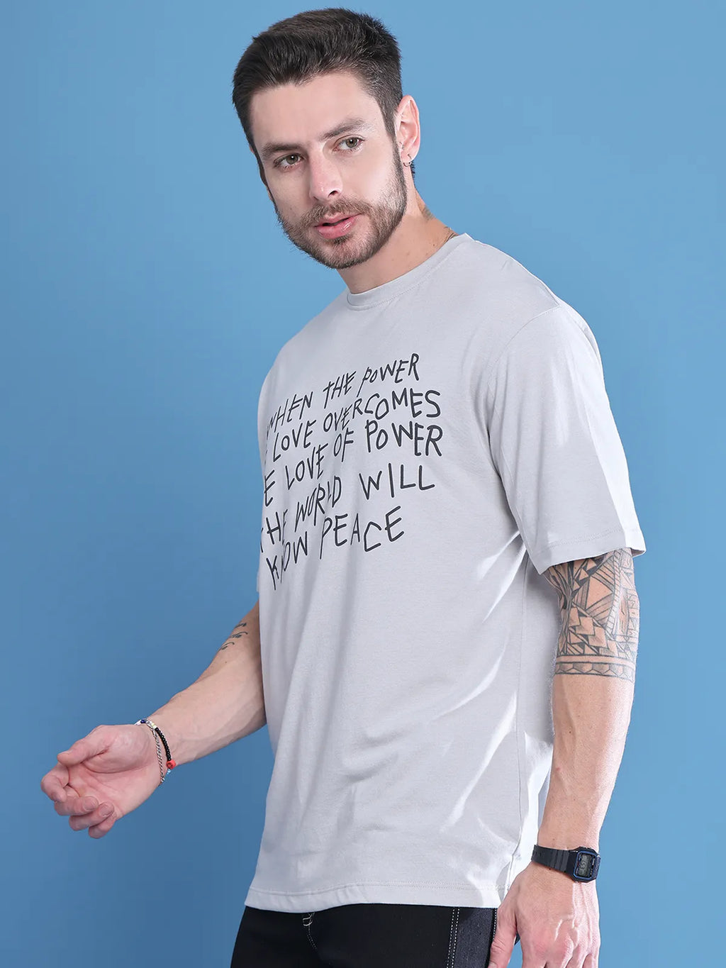 Grey Quote Printed Oversized T-shirt For Men