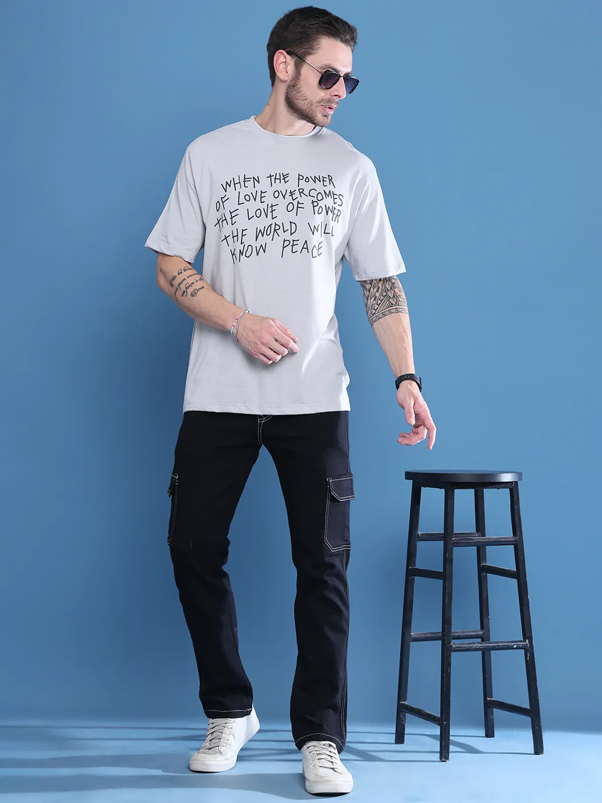 Grey Quote Printed Oversized T-shirt For Men