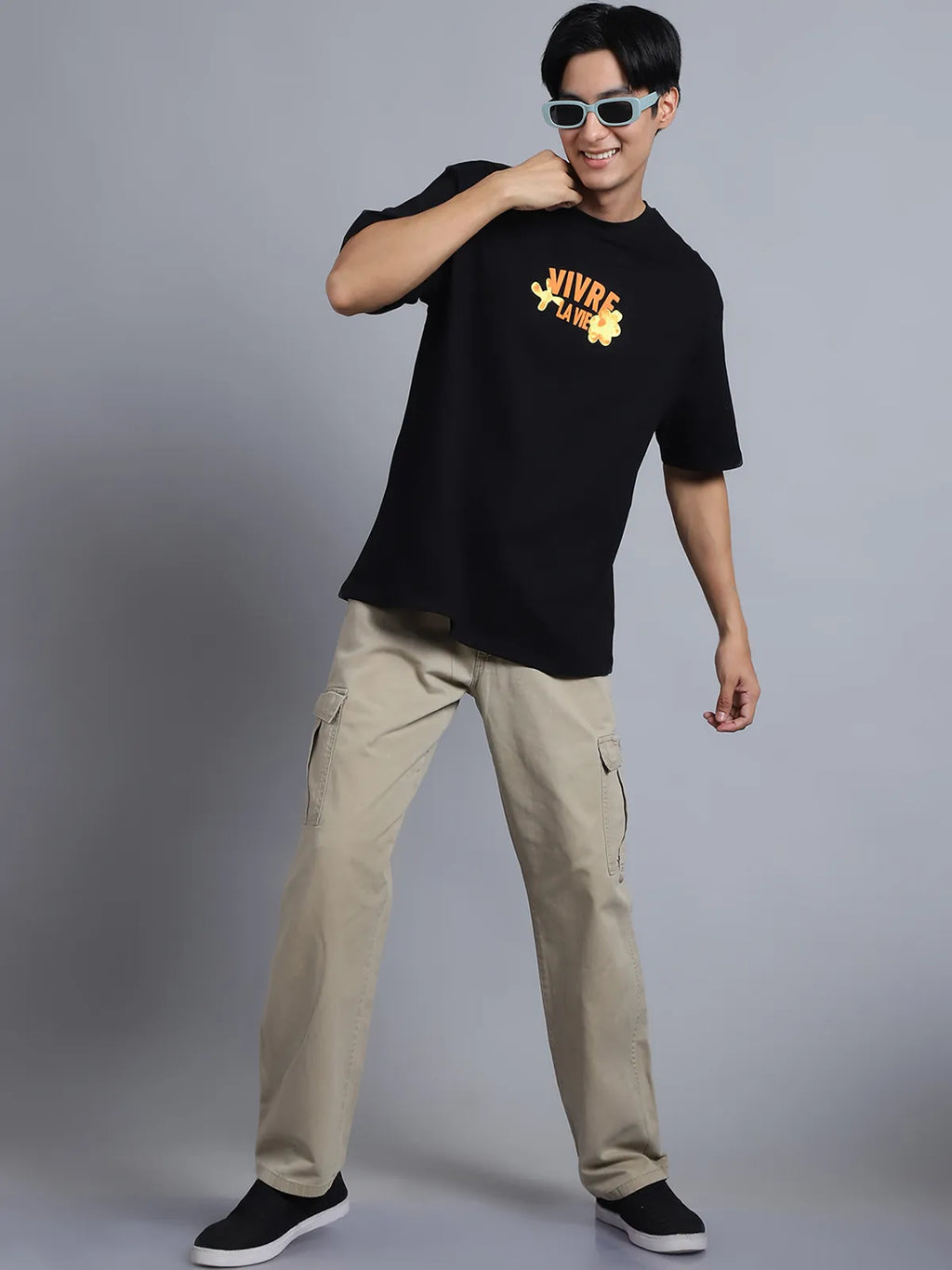 Black Typography Back-Printed Oversized T-shirt For Men