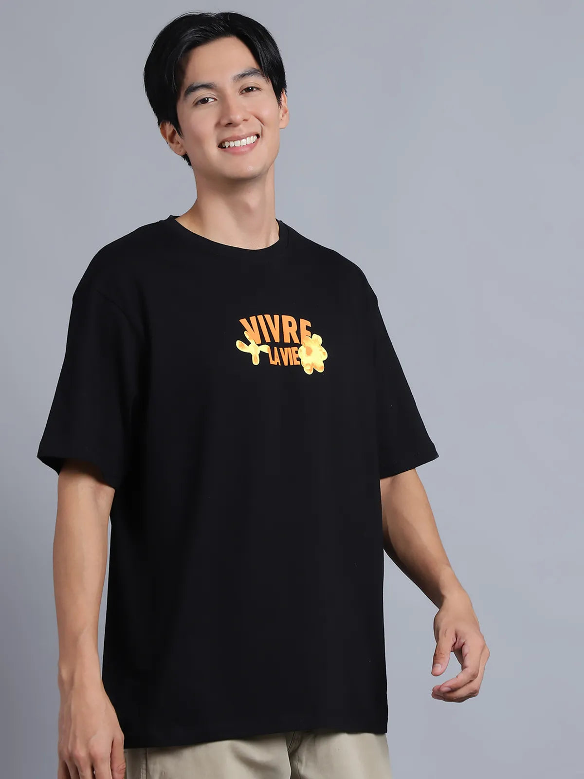 Black Typography Back-Printed Oversized T-shirt For Men