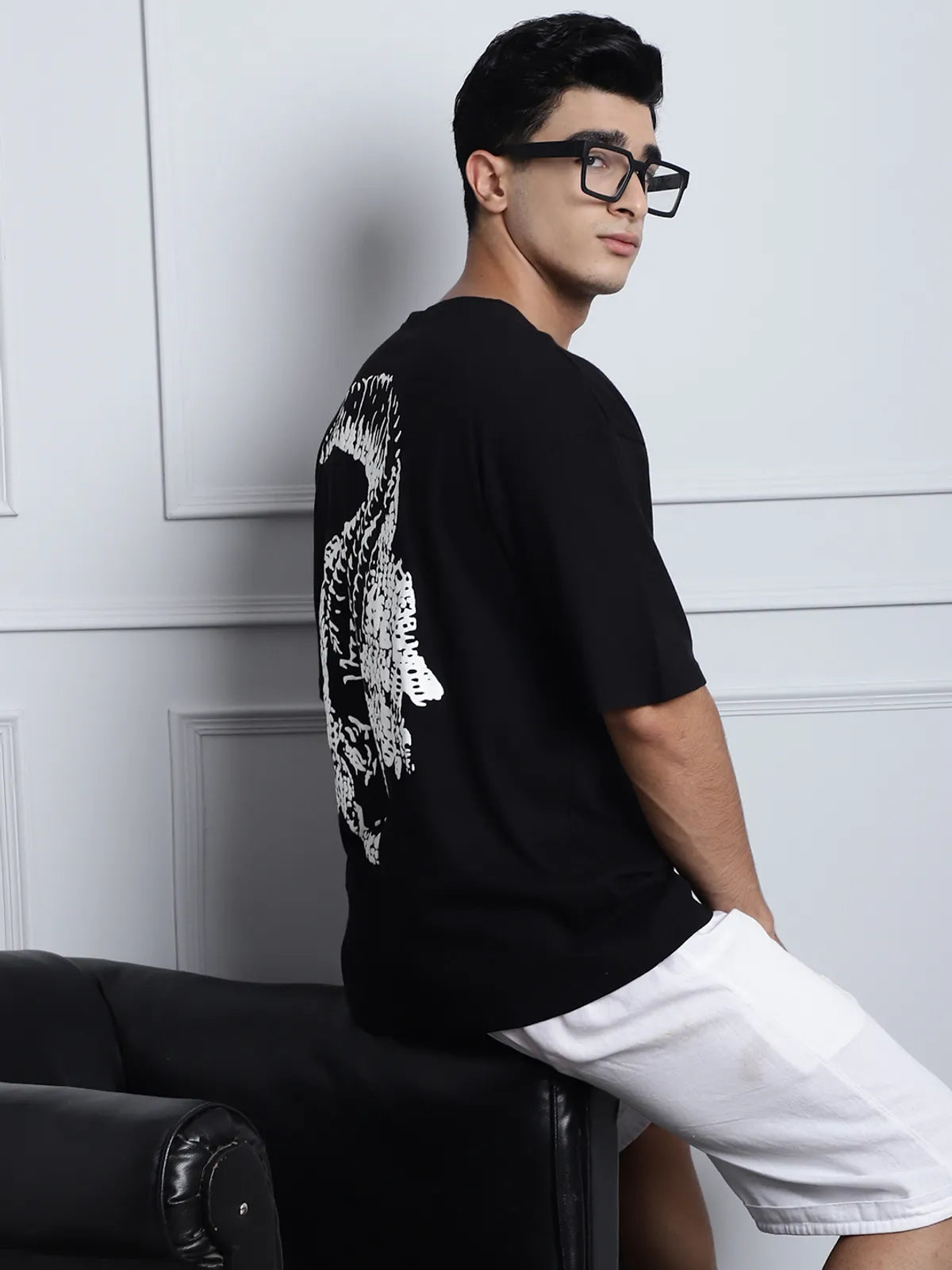 Black Chest-Printed Oversized T-shirt For Men