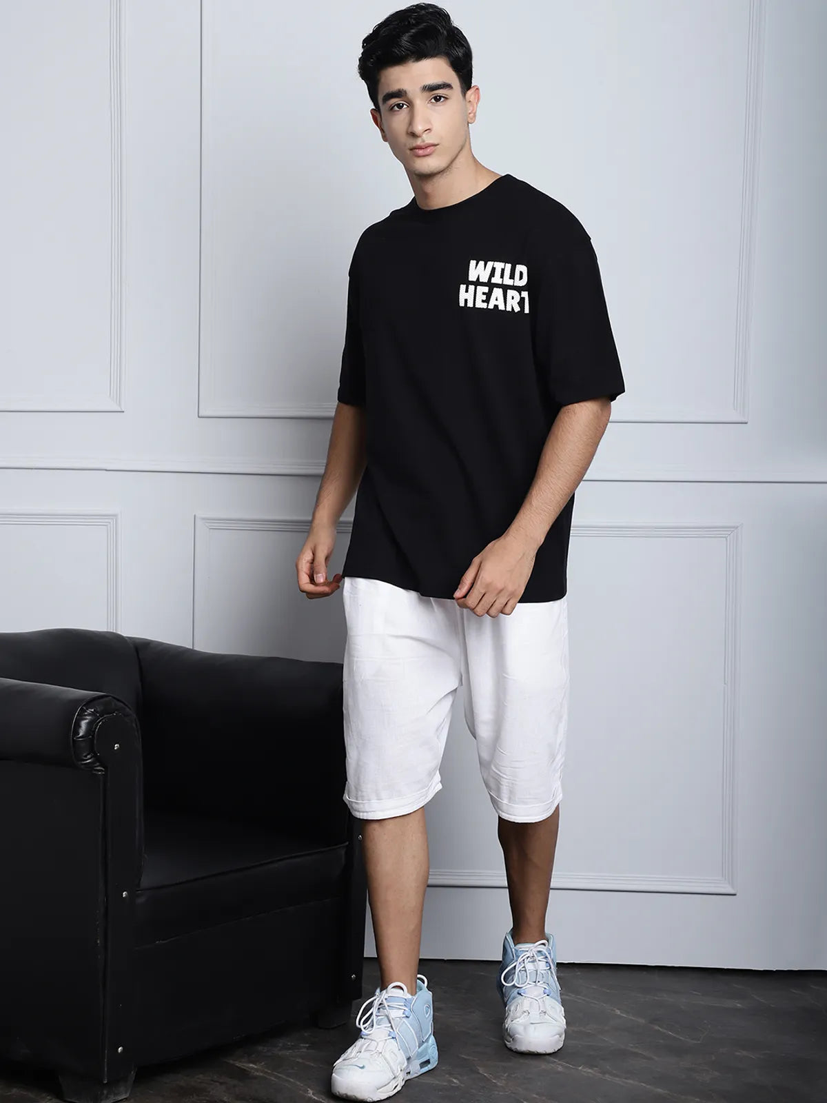 Black Chest-Printed Oversized T-shirt For Men