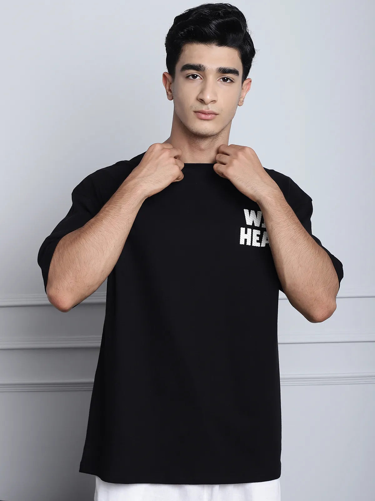Black Chest-Printed Oversized T-shirt For Men