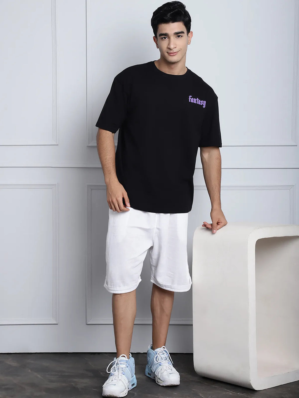 Black Round-Neck Oversized T-shirt For Men