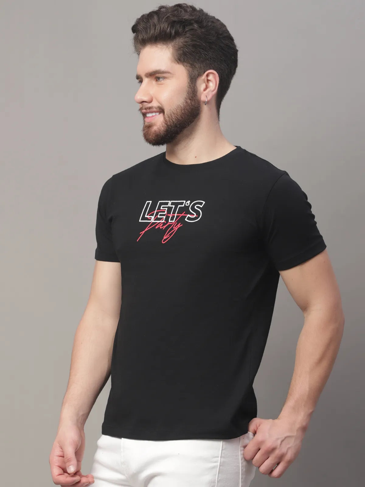 Black Cotton Printed Regular-Fit T-shirt For Men