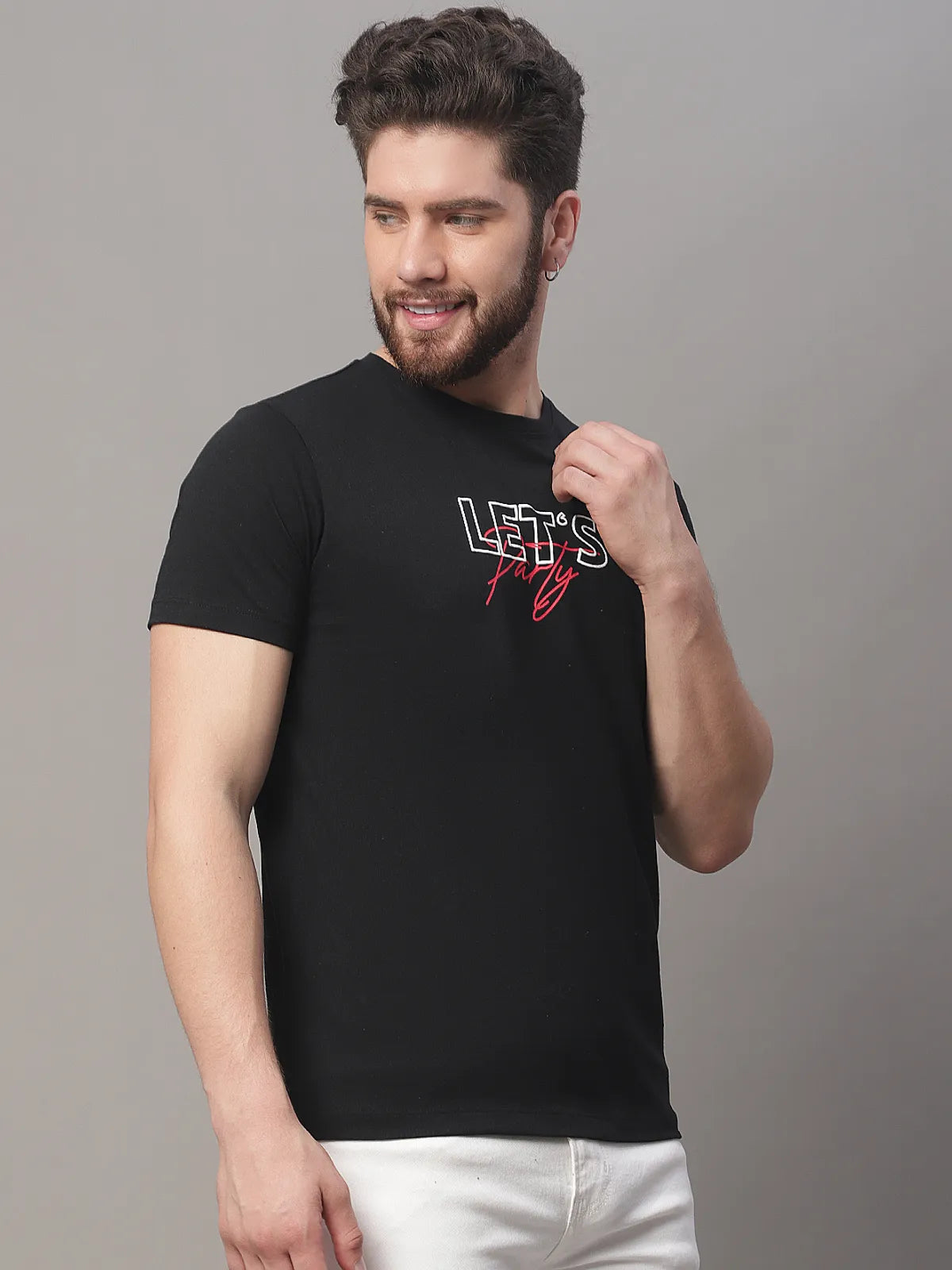 Black Cotton Printed Regular-Fit T-shirt For Men