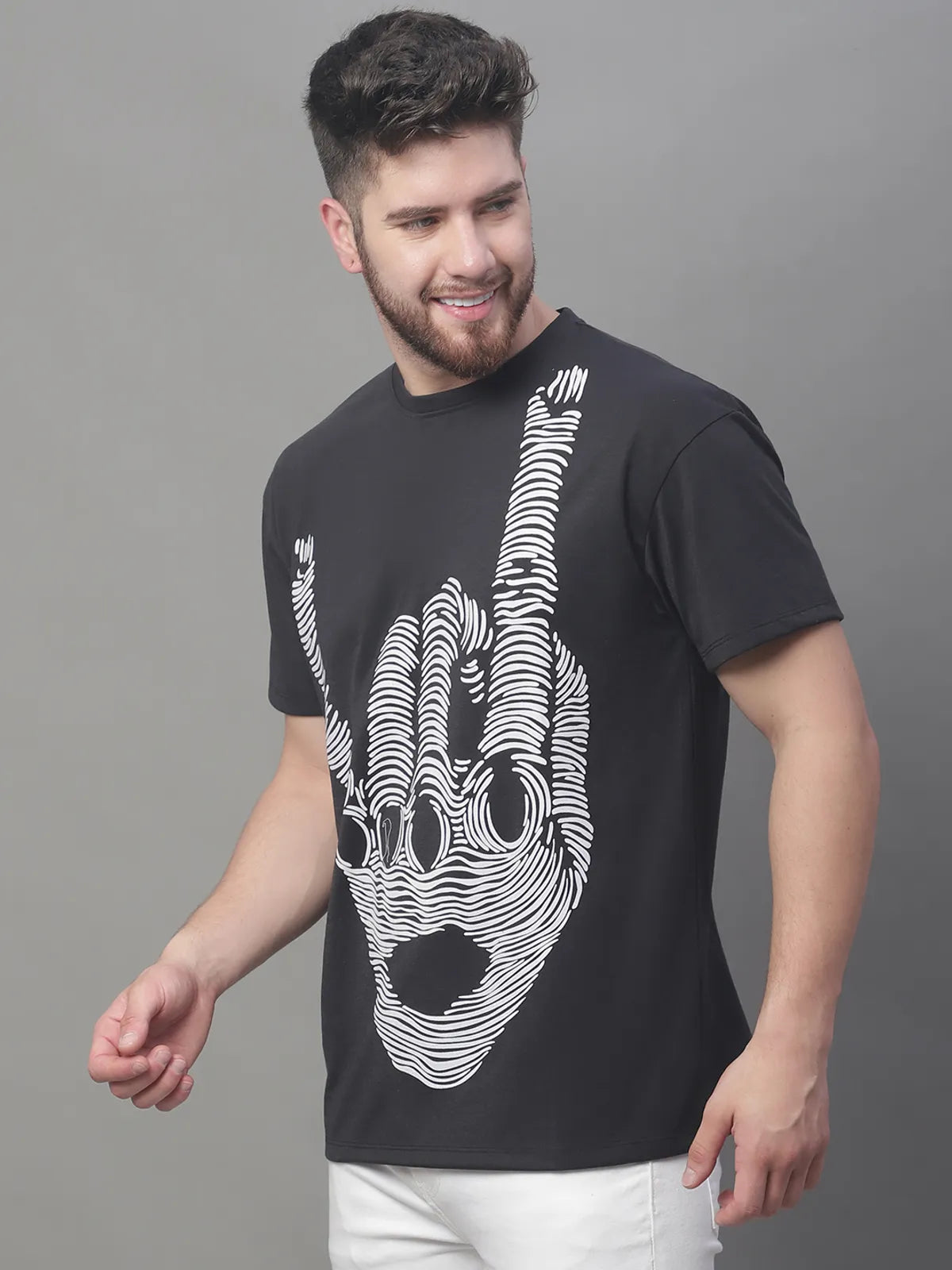 Black Cotton Round-Neck Oversized T-shirt For Men