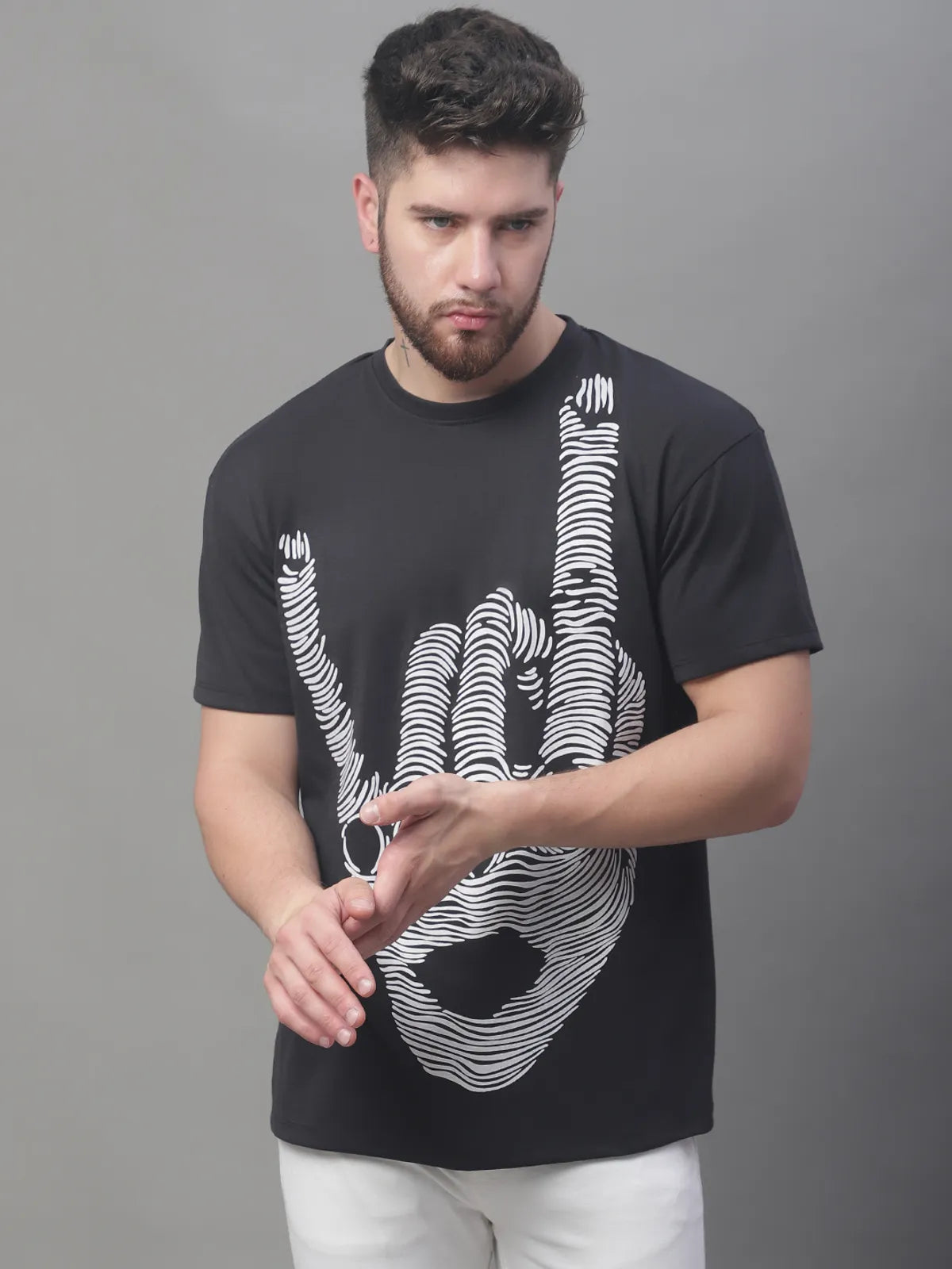 Black Cotton Round-Neck Oversized T-shirt For Men