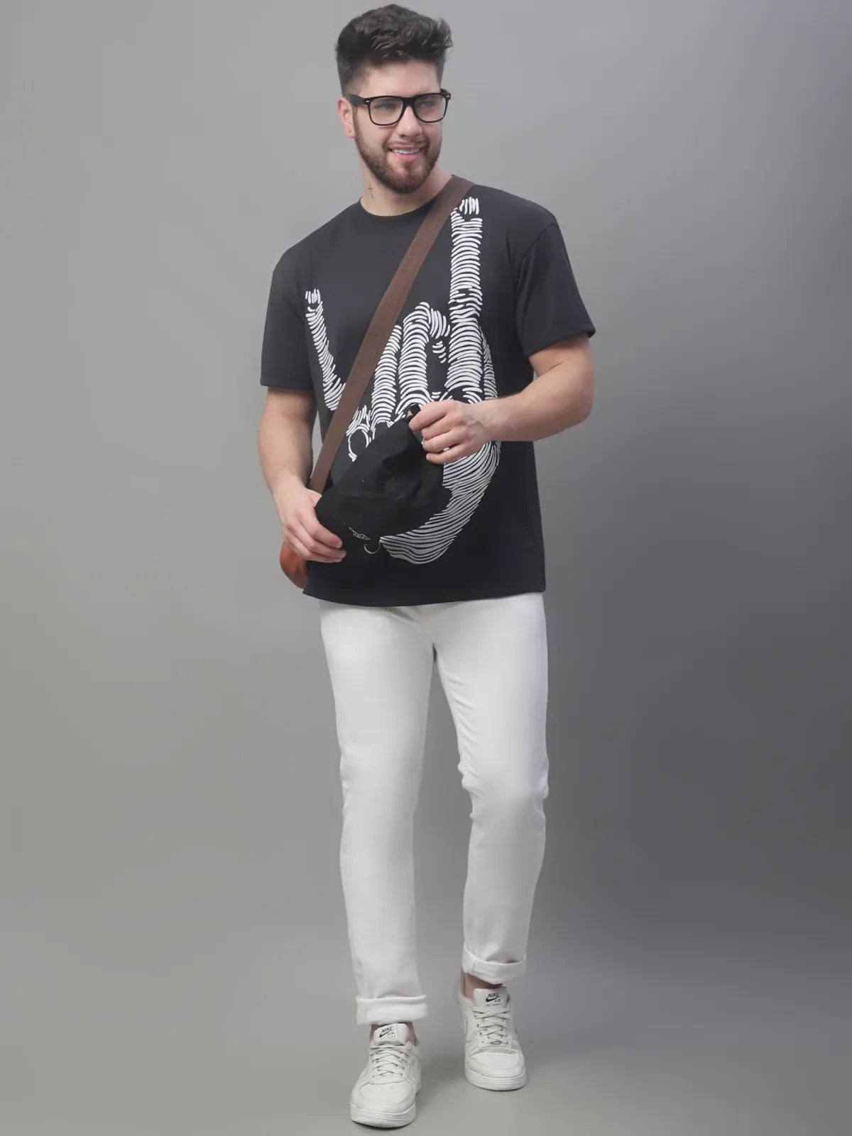 Black Cotton Round-Neck Oversized T-shirt For Men