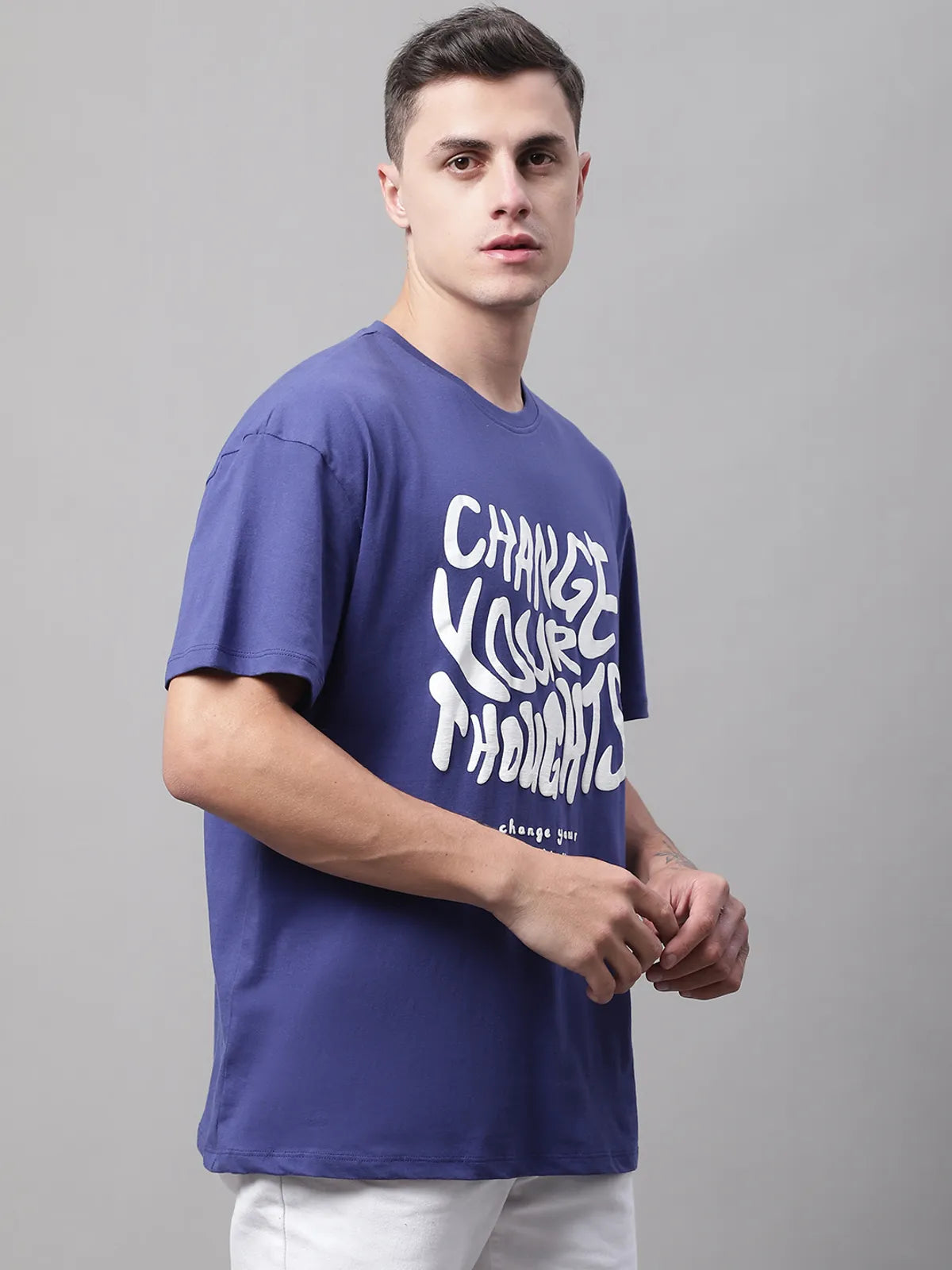 Navy Graphic Oversized Tee For Men With Front Print