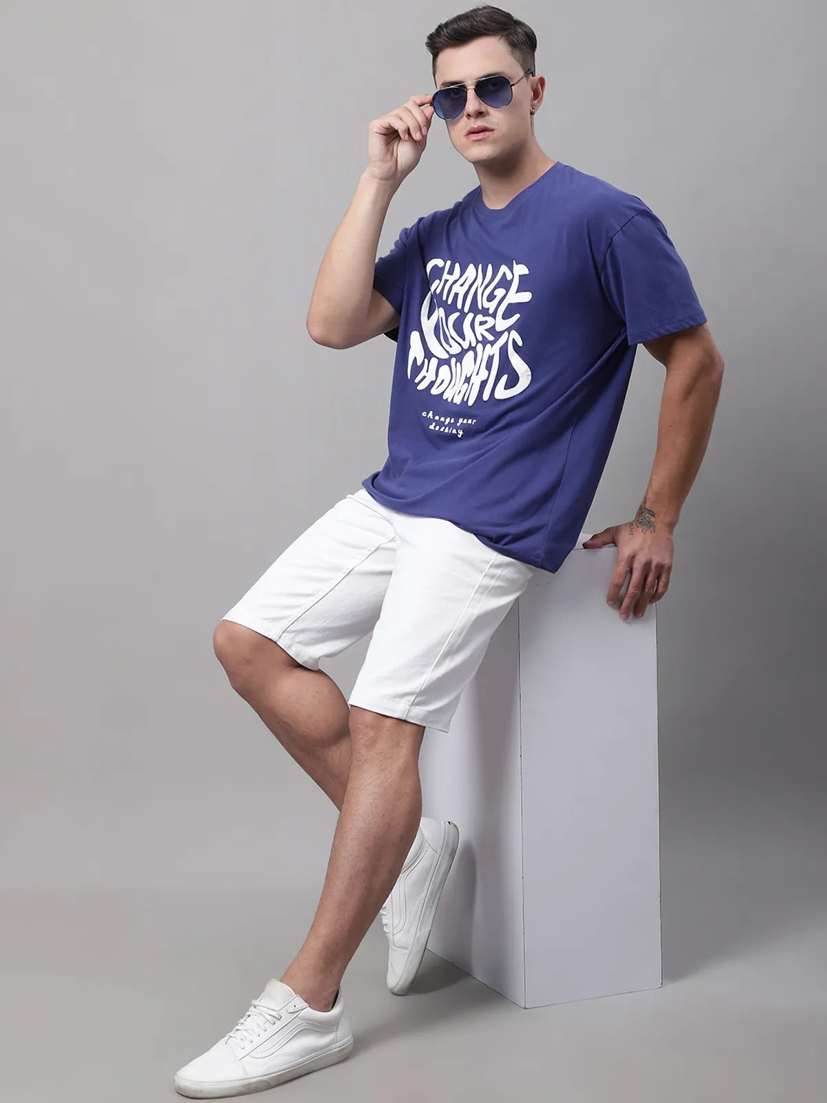 Navy Graphic Oversized Tee For Men With Front Print