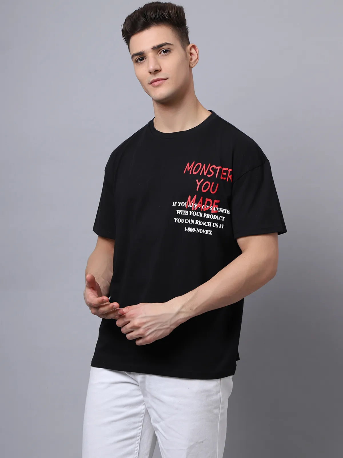 Black Quote Printed Oversized T-shirt For Men