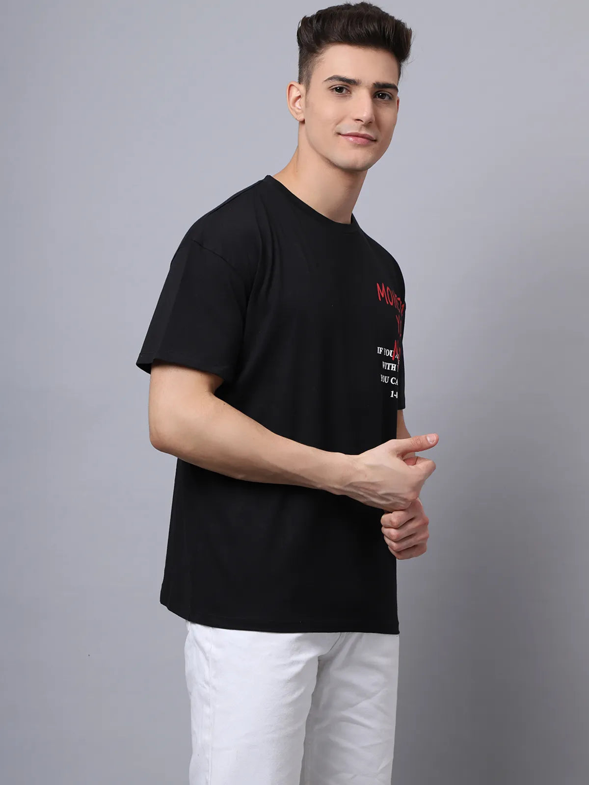 Black Quote Printed Oversized T-shirt For Men