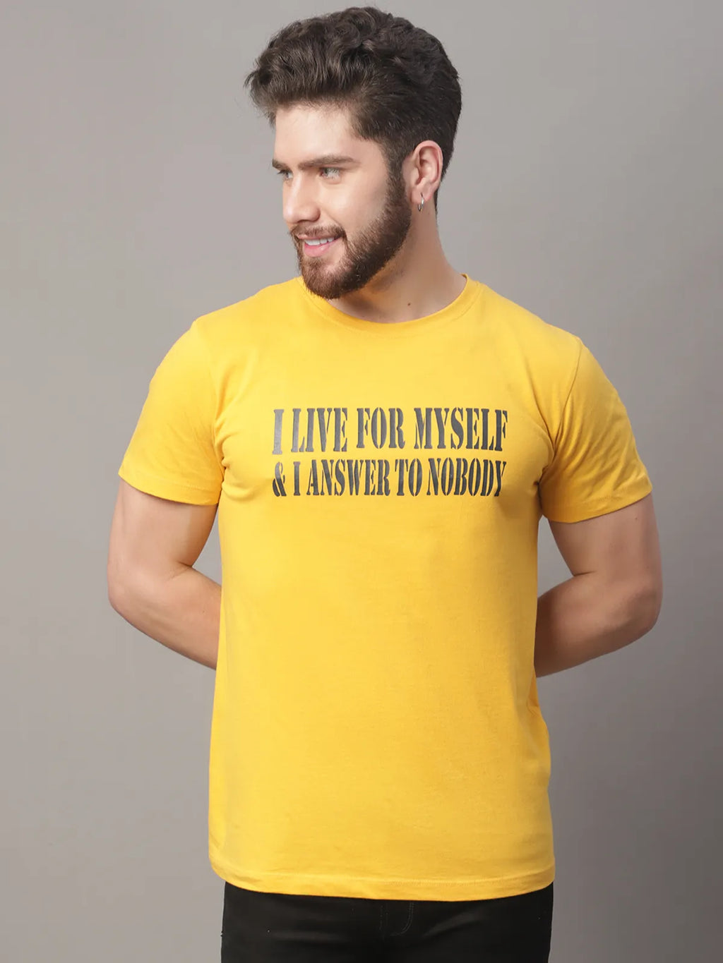 yellow self quote regular fit tee for men