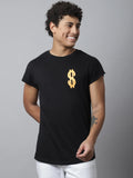Black Cotton Printed Dollar Sign Regular-Fit T-shirt For Men