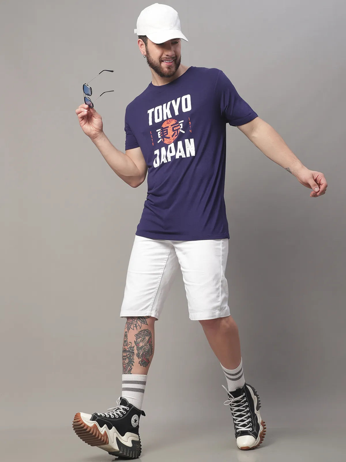 Navy Blue Tokyo Japan Printed T-shirt For Men