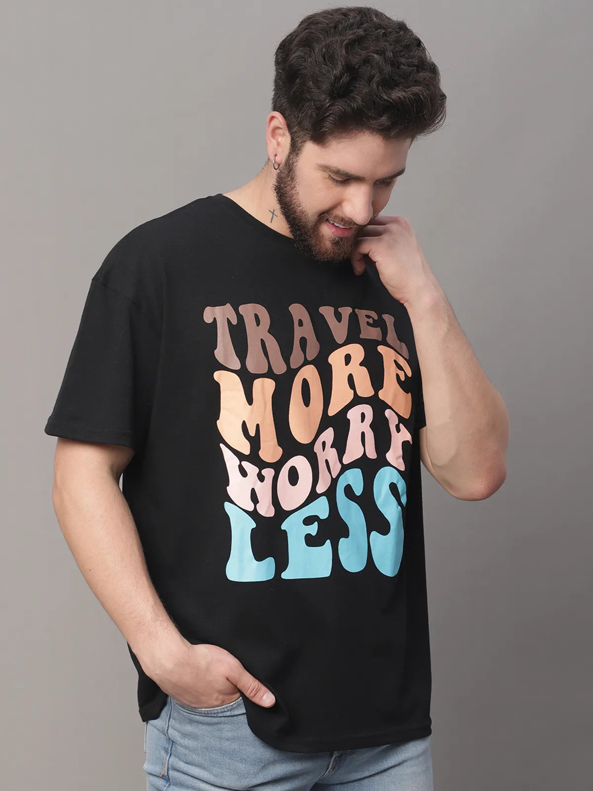 Black Travel Quote Oversized T-shirt for Men