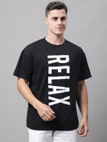 Black Vertical Text Printed Oversized T-shirt For Men