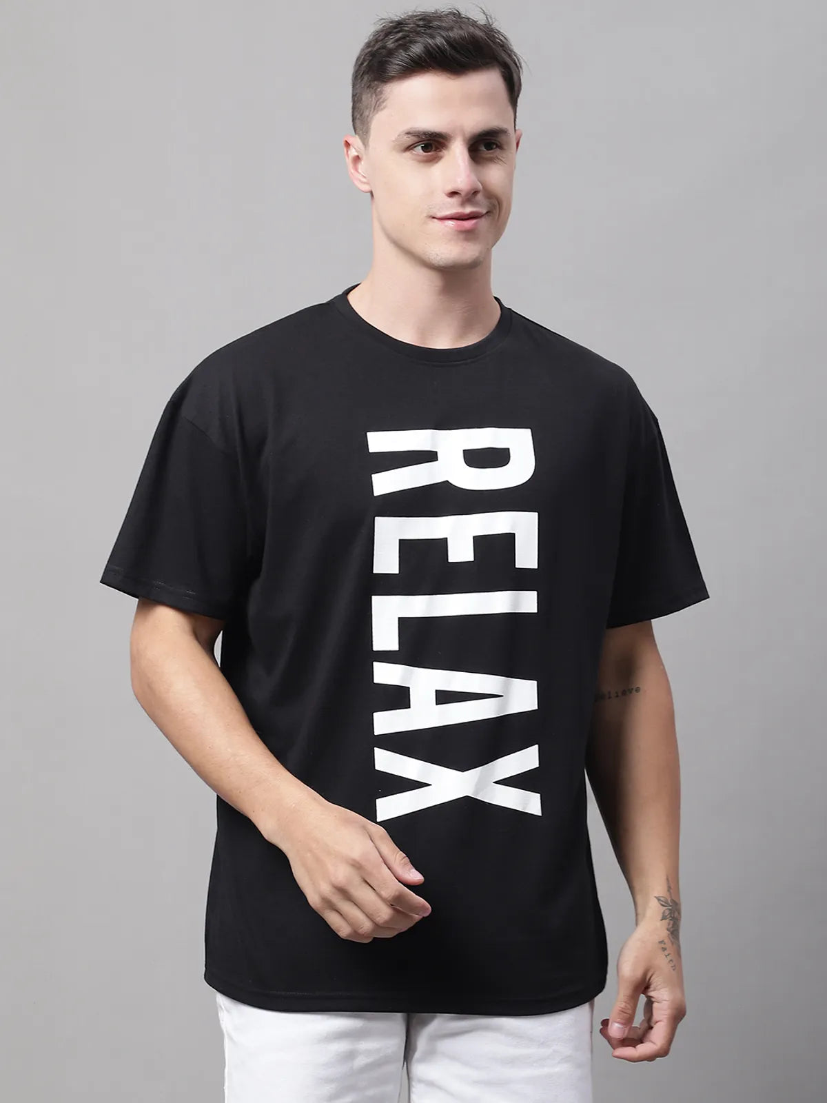 Black Vertical Text Printed Oversized T-shirt For Men