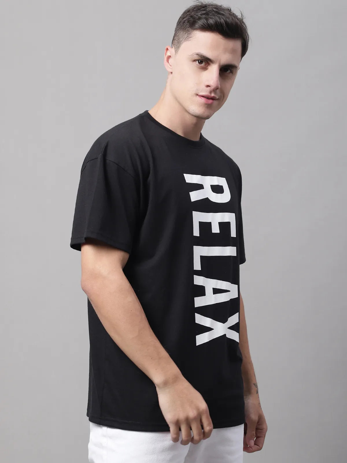 Black Vertical Text Printed Oversized T-shirt For Men