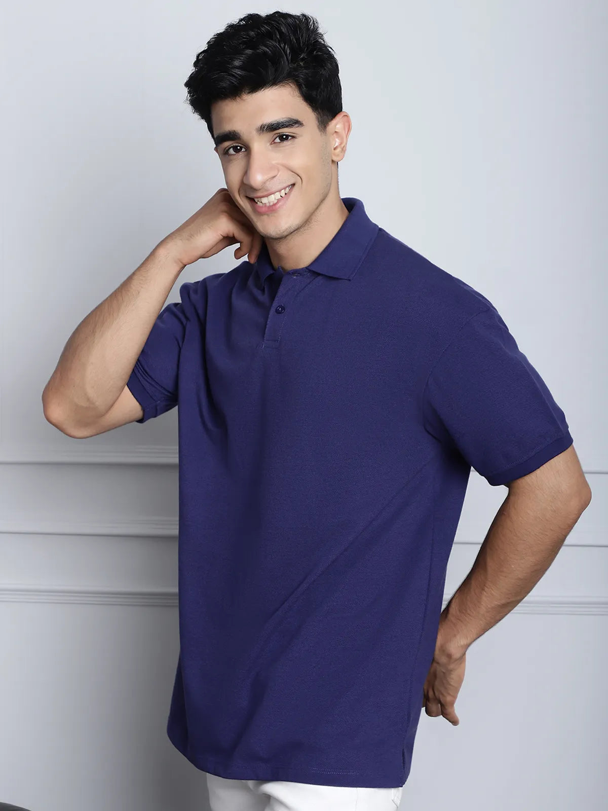 Navy Solid Oversized T-shirt For Men