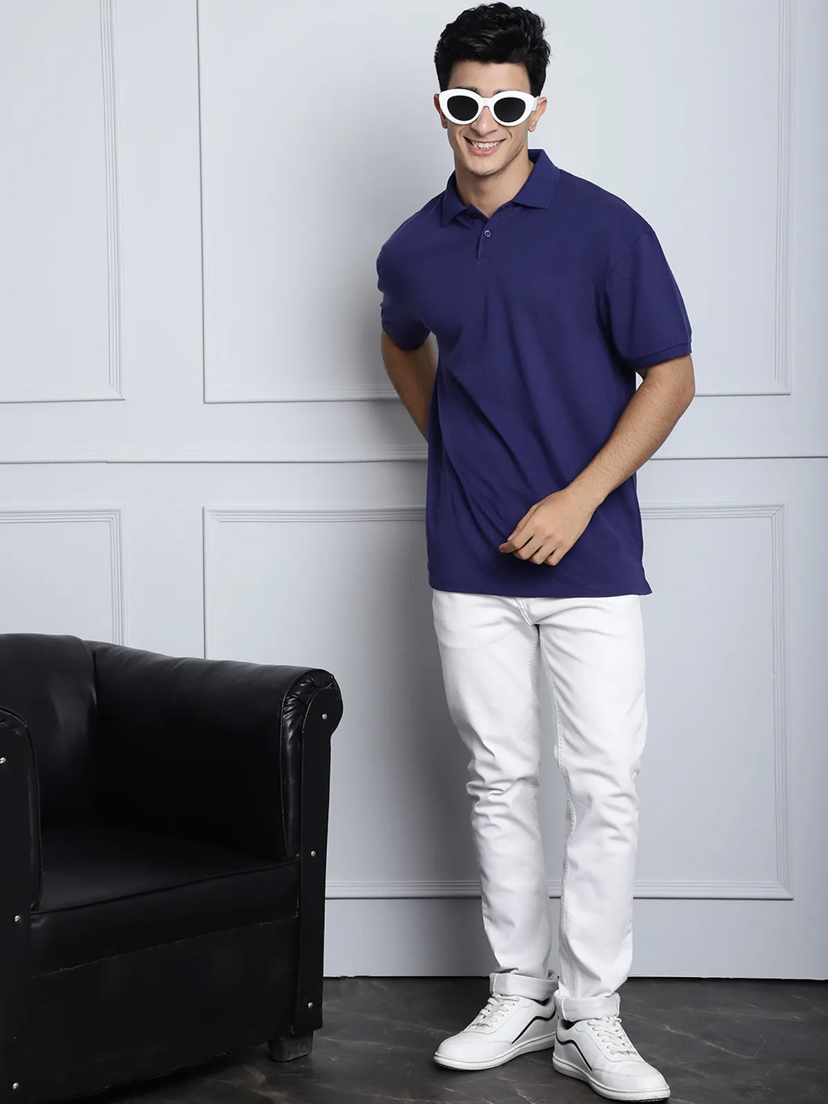 Navy Solid Oversized T-shirt For Men
