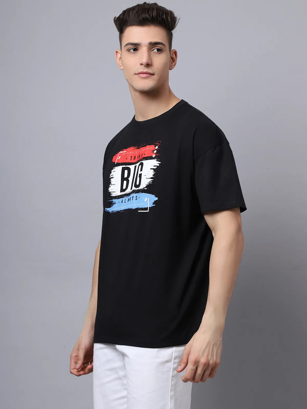 Black Think Big Printed Oversized T-shirt For Men