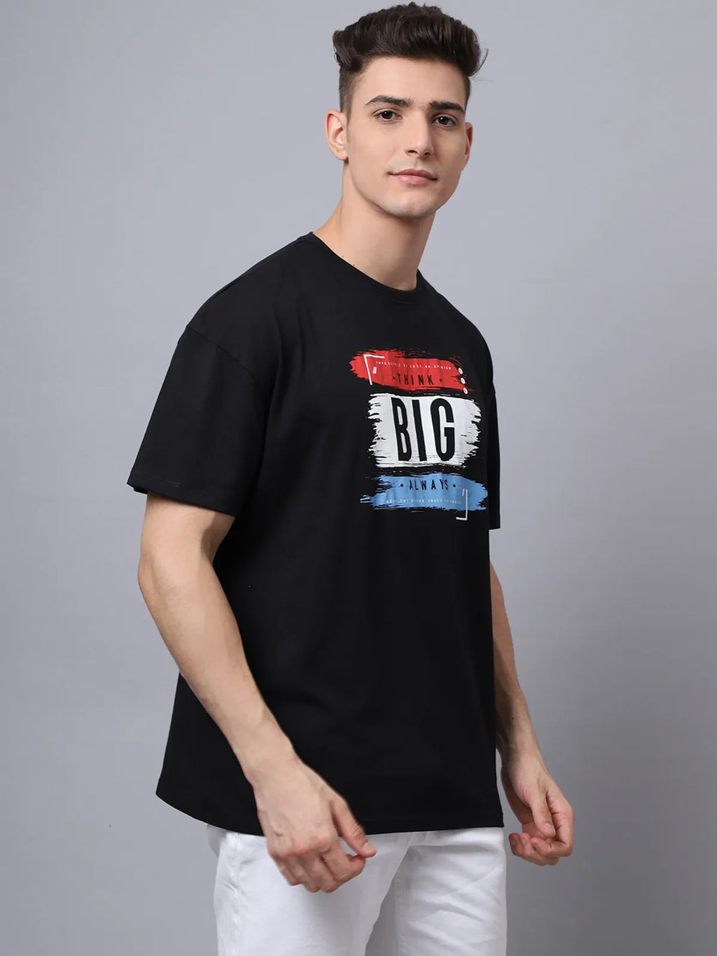Black Think Big Printed Oversized T-shirt For Men