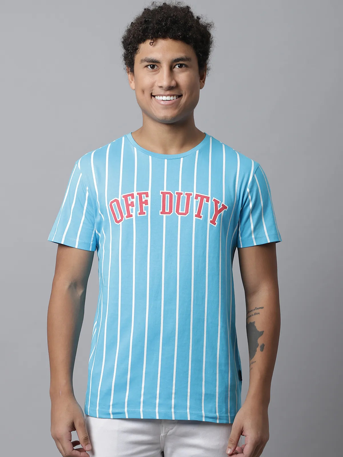 Blue and White Striped T-shirt For Men