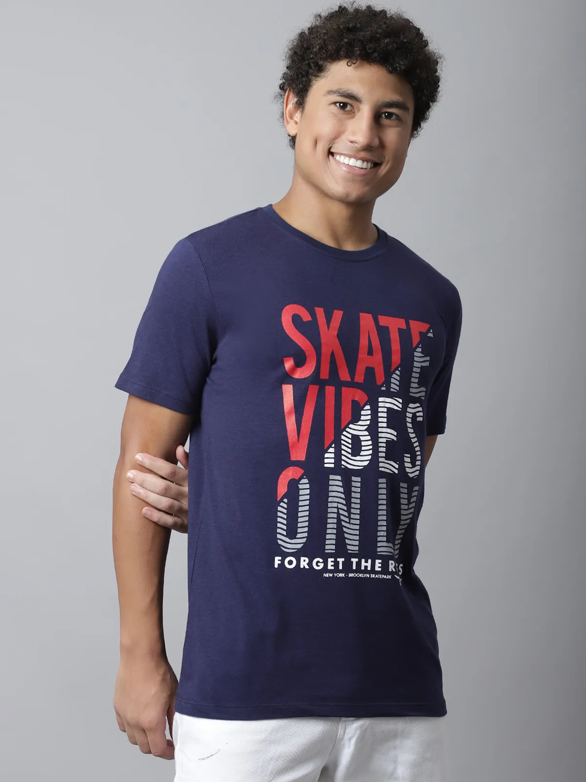 Navy Blue Regular-Fit T-shirt For Men With Front Print
