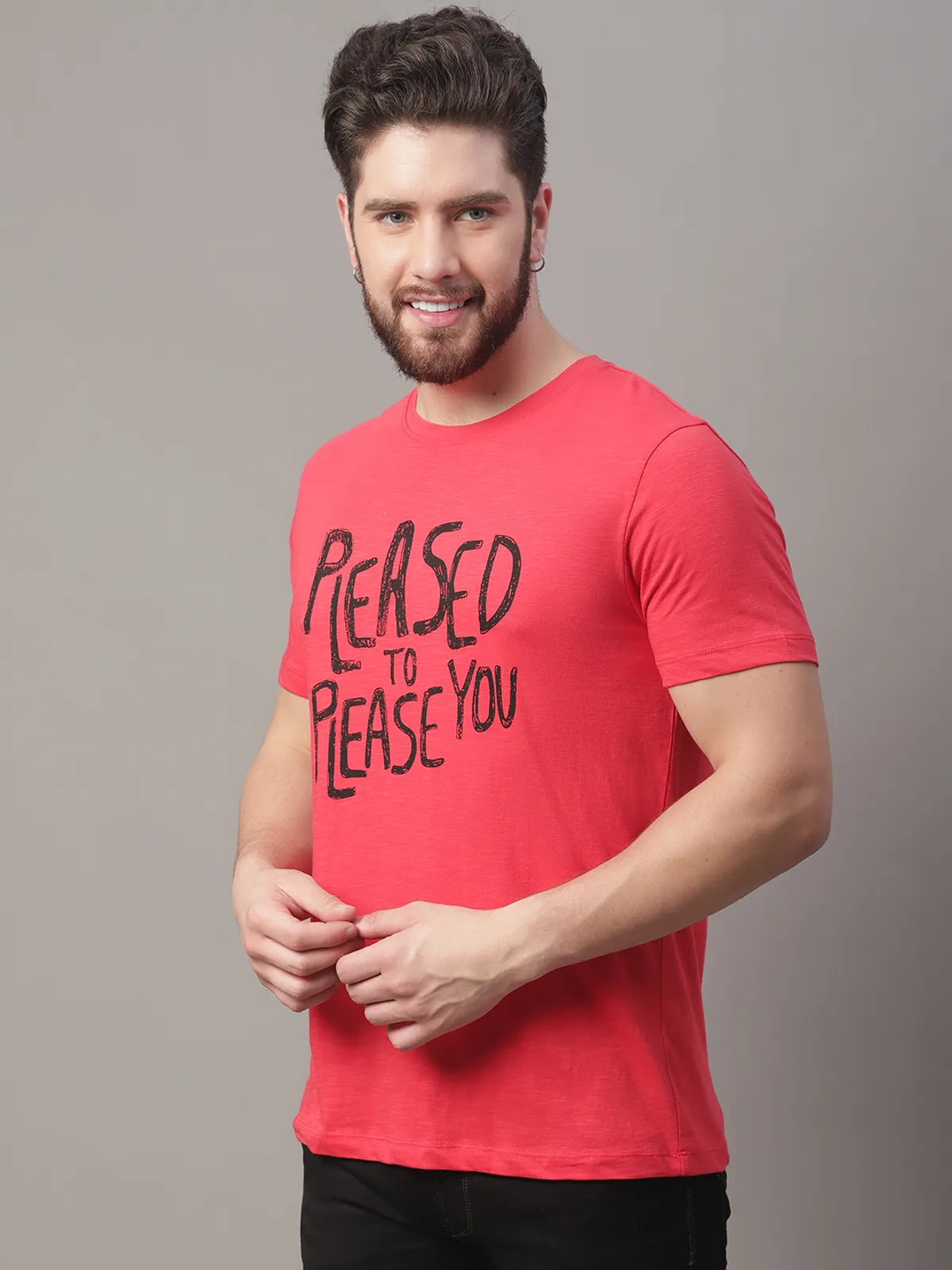 Red Typography Regular Fit T-shirt For Men