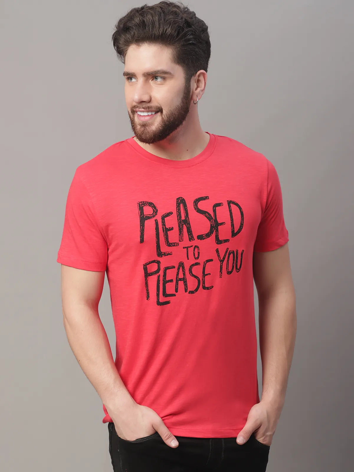 Red Typography Regular Fit T-shirt For Men