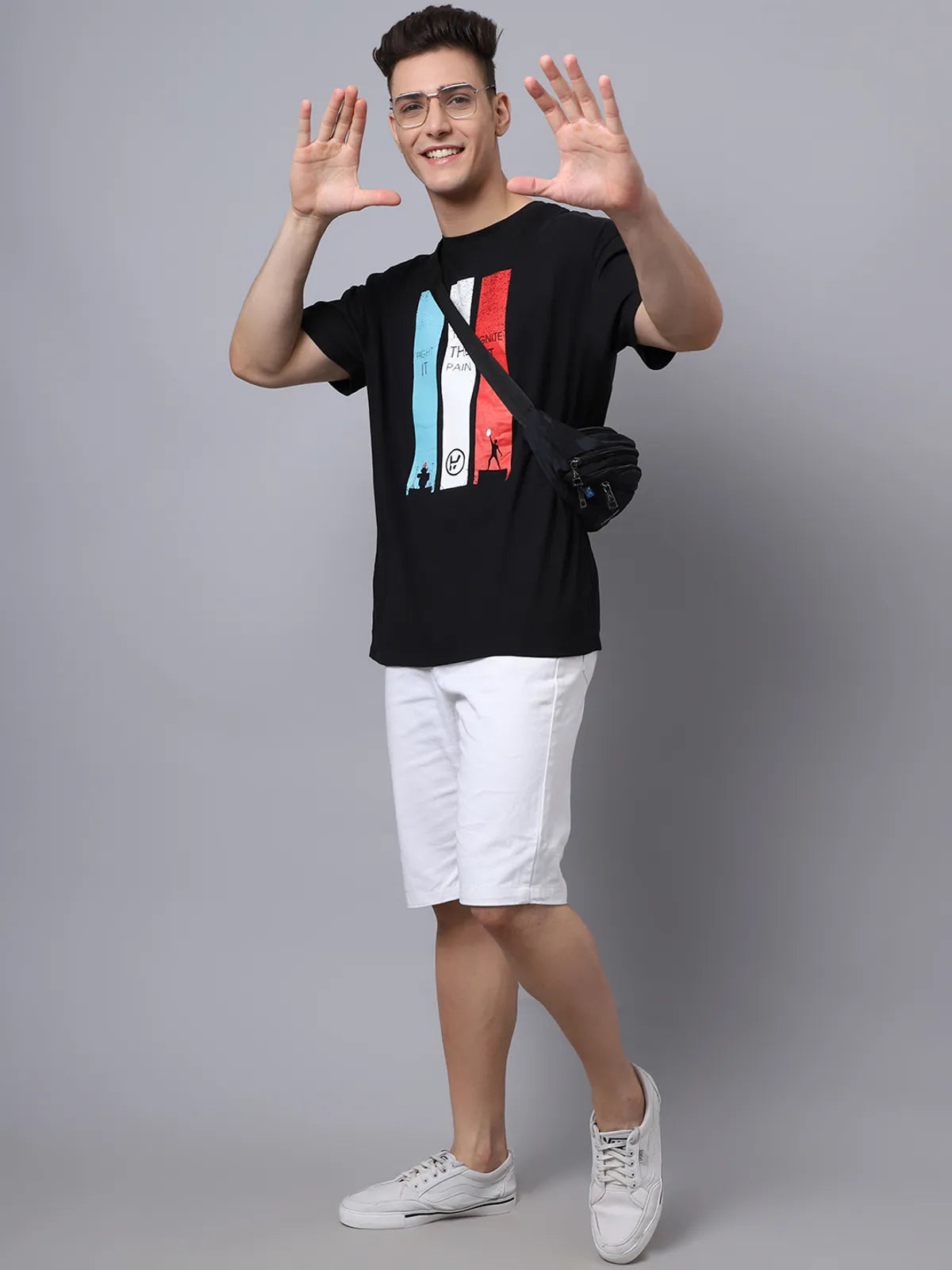 Black Cotton Printed Oversized T-Shirt For Men