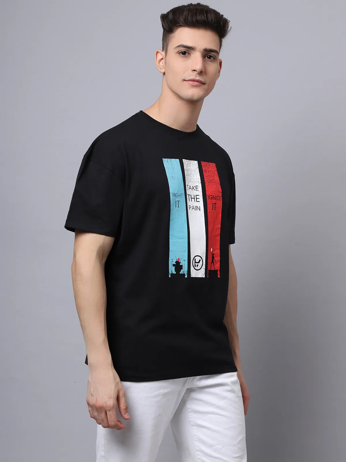 Black Cotton Printed Oversized T-Shirt For Men
