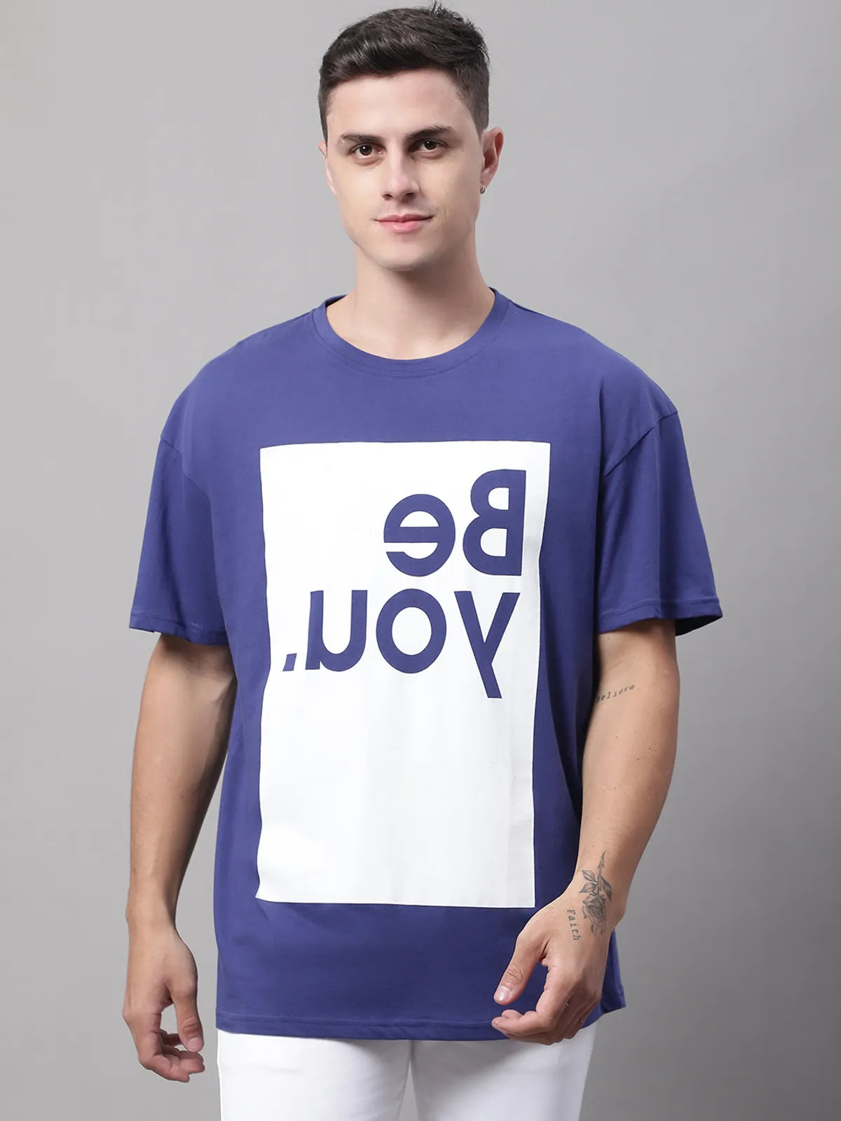 Yellow Cotton Printed Oversized T-Shirt For Men