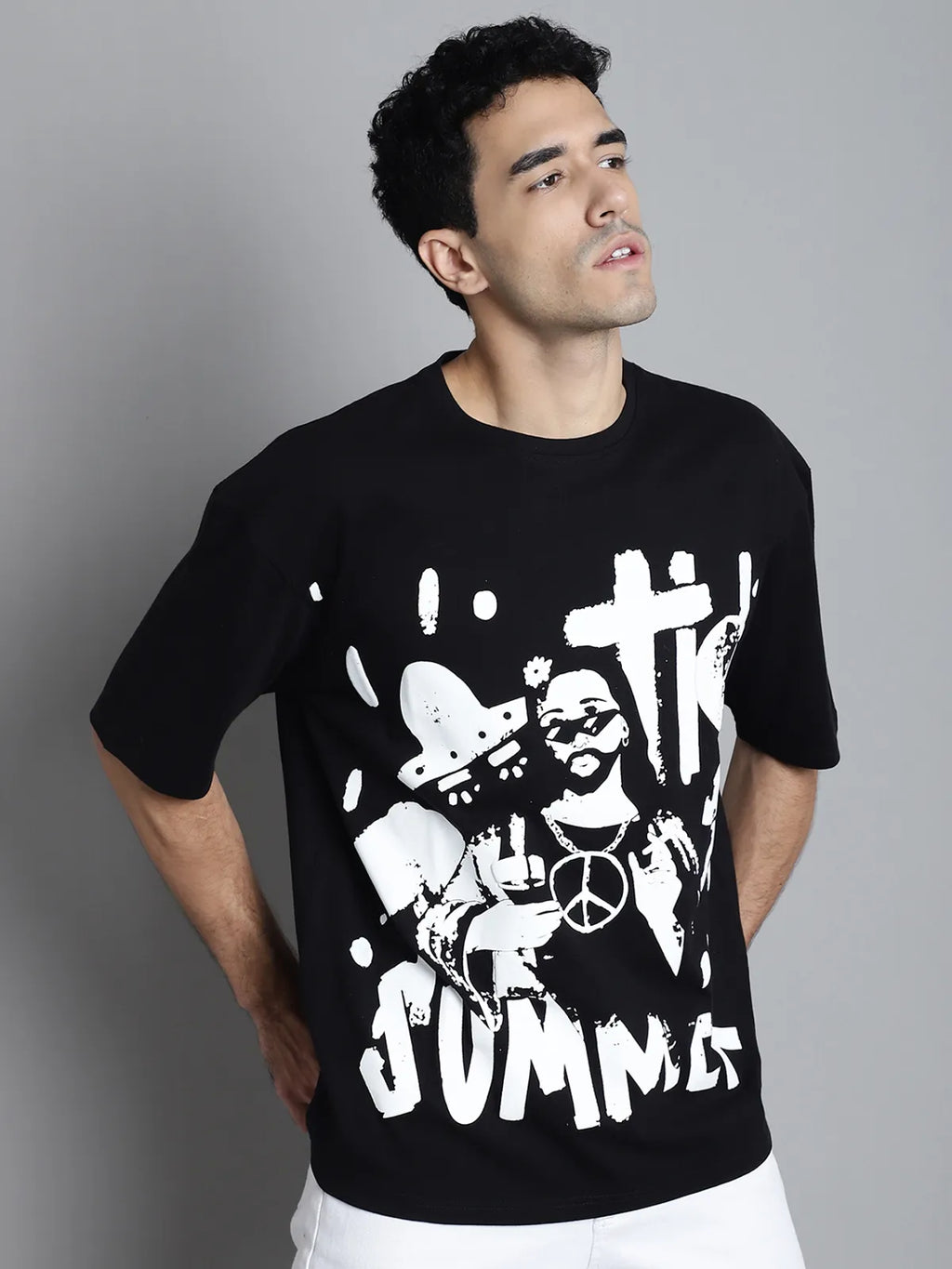 Black Monochrome Oversized T-shirt For Men