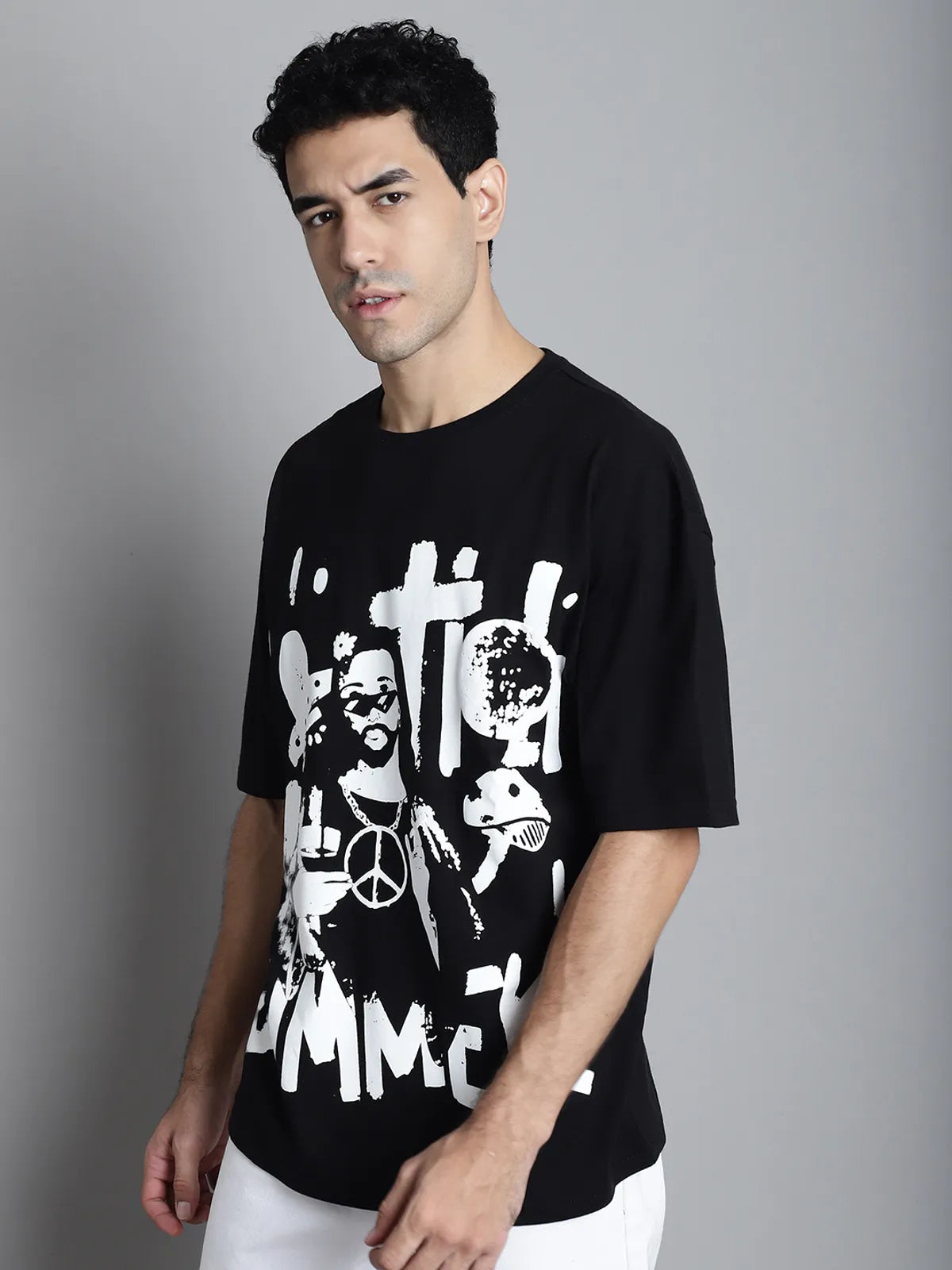 Black Monochrome Oversized T-shirt For Men