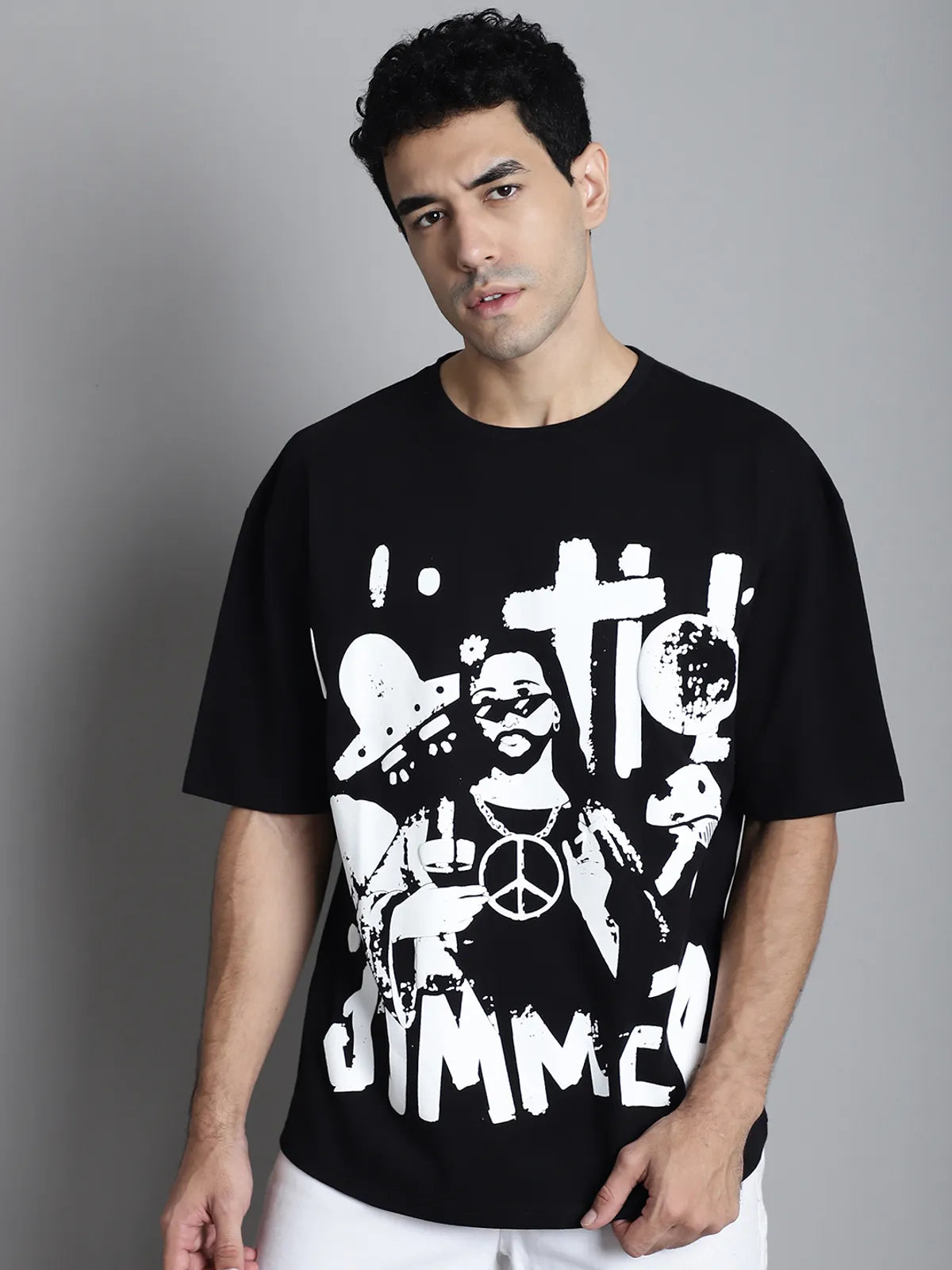 Black Monochrome Oversized T-shirt For Men