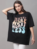 Black Cotton Printed Oversized T-shirt For Women