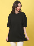 Black Cotton Solid Oversized Round-Neck T-shirt For Women
