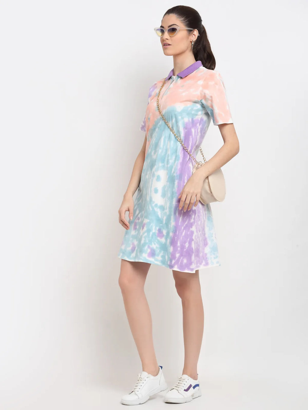 Stylish Tie and Dye Collar Dress