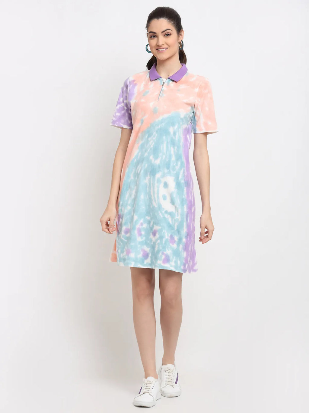 Stylish Tie and Dye Collar Dress