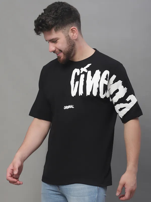Black Cotton Printed Oversized T-shirt For Men