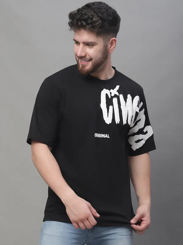 Black Cotton Printed Oversized T-shirt For Men