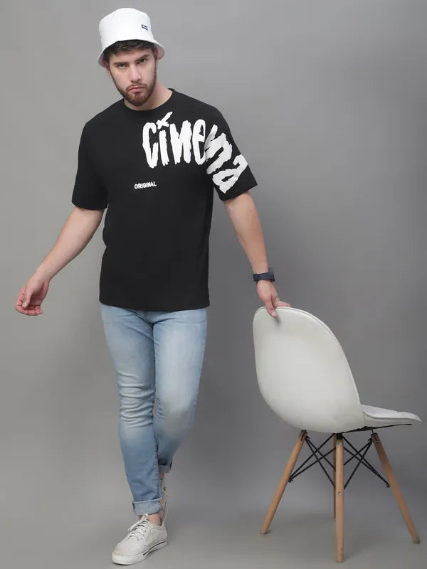 Black Cotton Printed Oversized T-shirt For Men