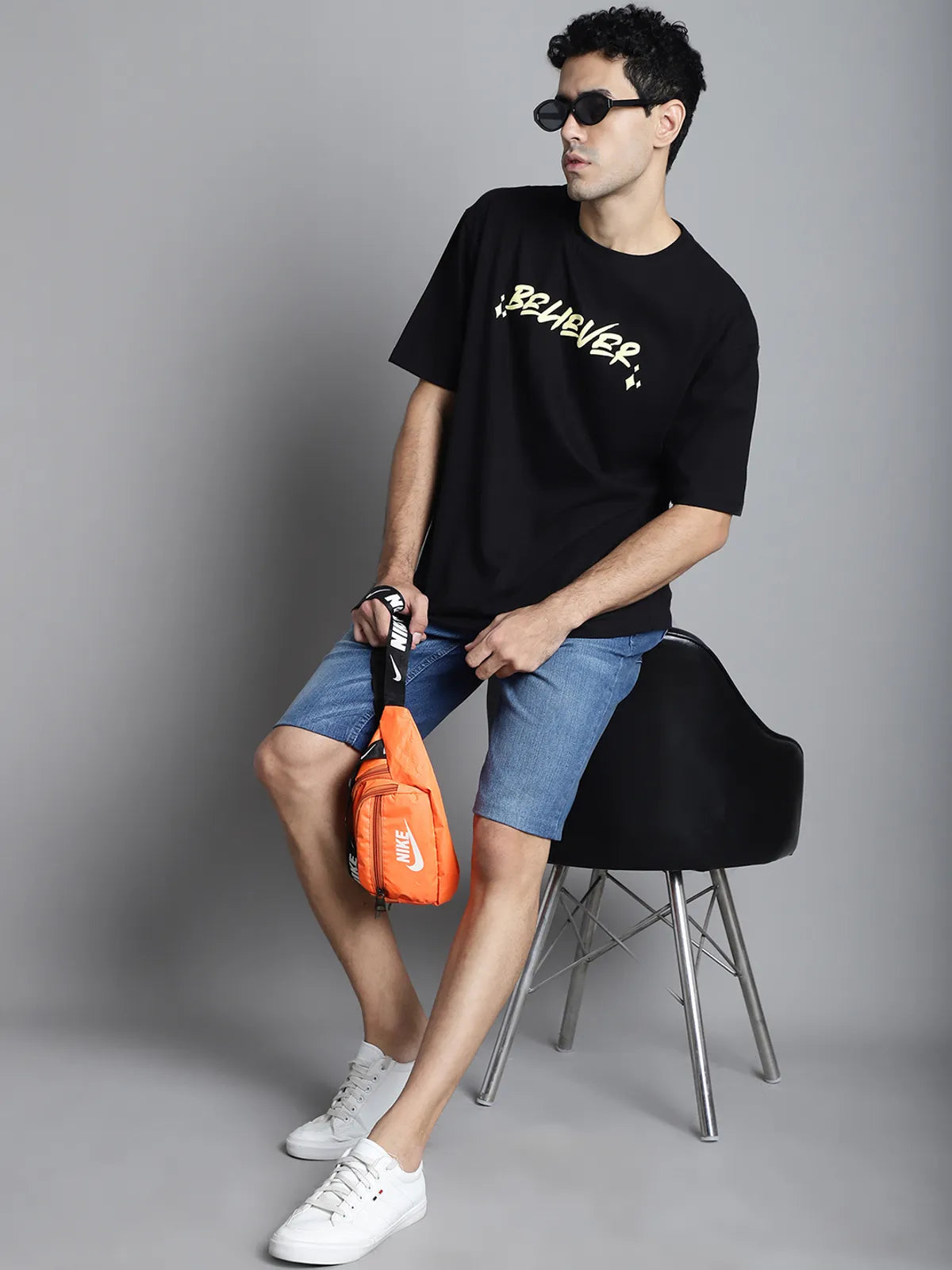 Black Back-Printed Oversized T-shirt For Men
