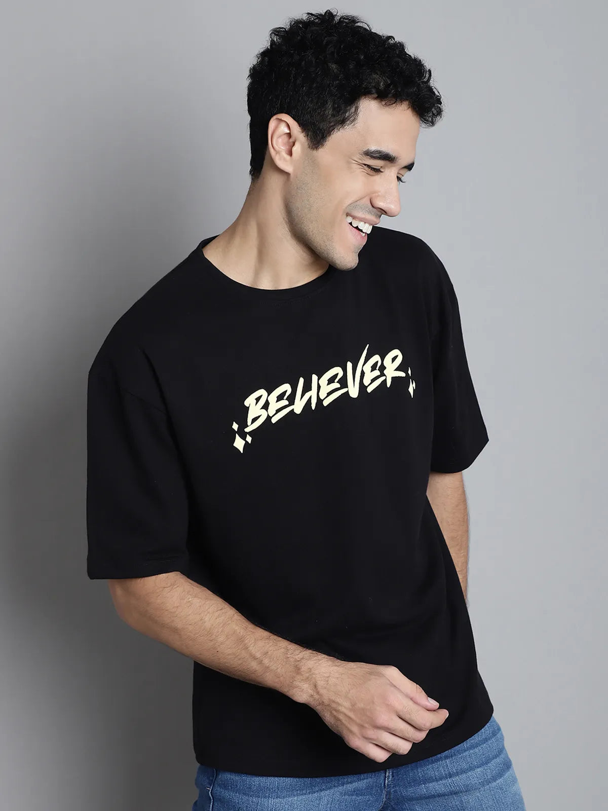 Black Back-Printed Oversized T-shirt For Men