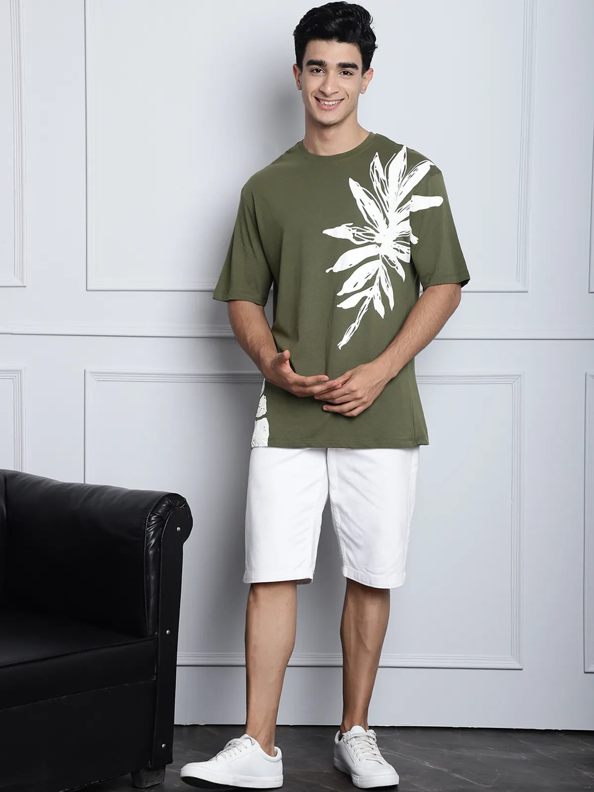 Olive Leaf Print Oversized T-shirt For Men