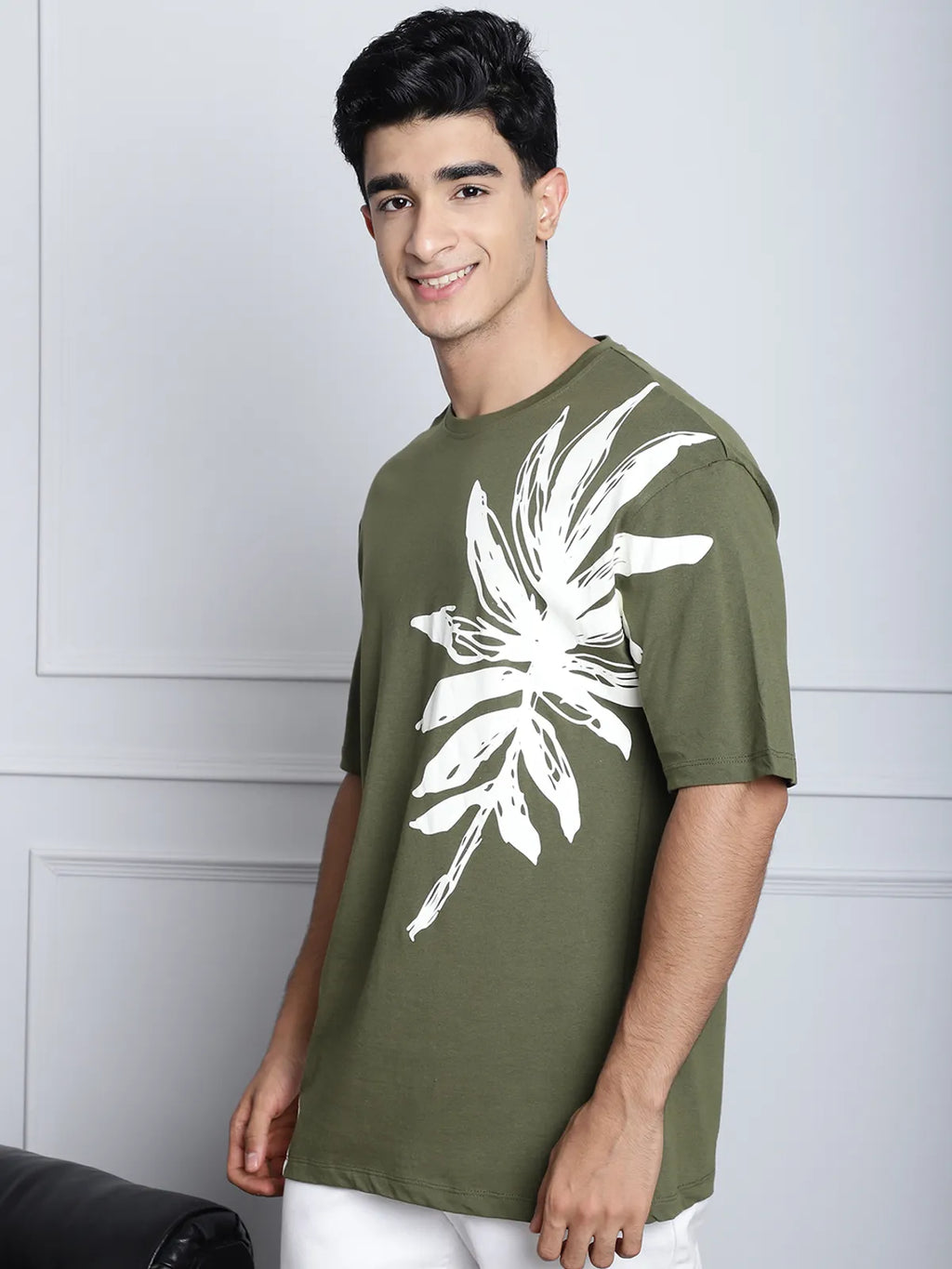Olive Leaf Print Oversized T-shirt For Men